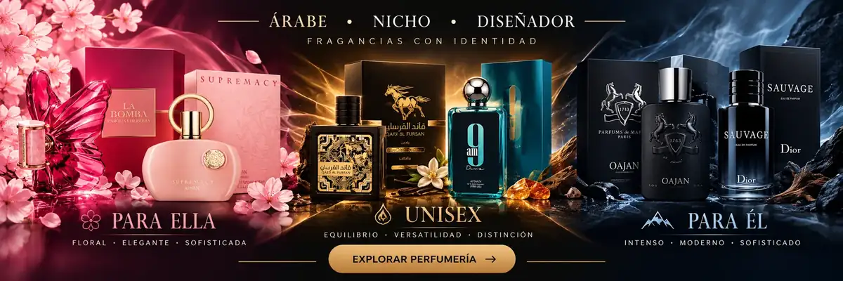 JB Parfums. Fragancias árabes, de nicho y de diseñador. Para ella: floral, elegante y sofisticada. Unisex: equilibrio, versatilidad y distinción. Para él: intenso, moderno y sofisticado.